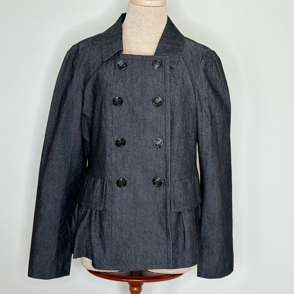 Sandro Women's Double Breasted Peplum Denim Jacket Size Large - Picture 1 of 5